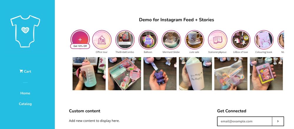 Instagram feed and story integrated on product page with Instafeed Shopify app