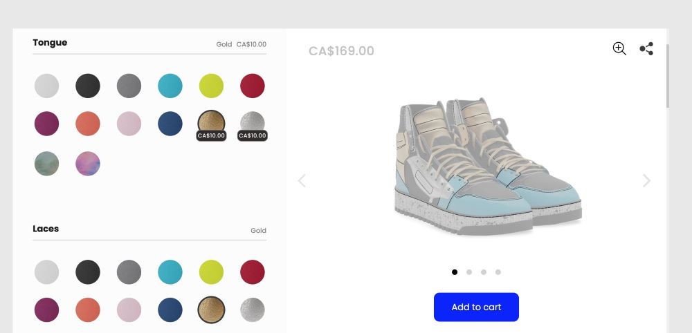 Sneakers with tongue and lace color customization options from Kickflip Product Personalizer app