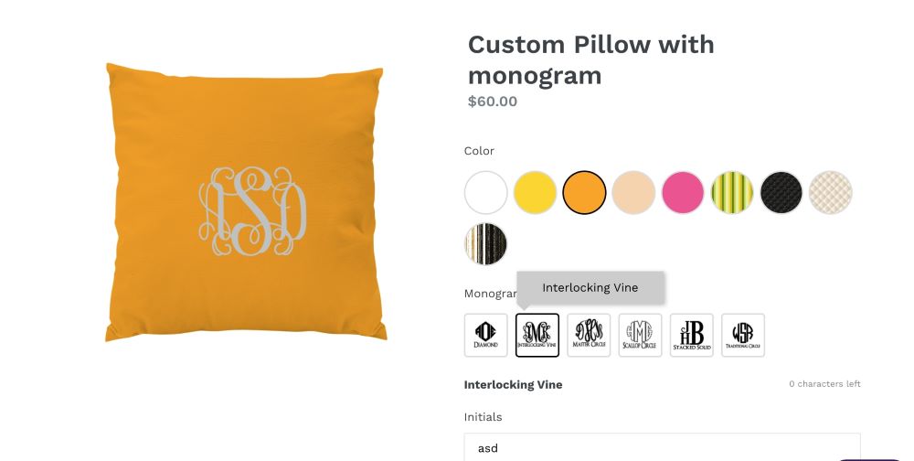 Orange pillowcase highly customizable product page made with Zepto Shopify product customizer