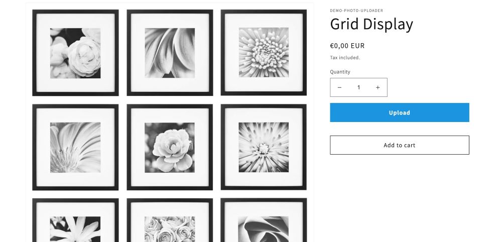 9-image grid with custom image uploads created using Personalized Image Uploader Shopify app