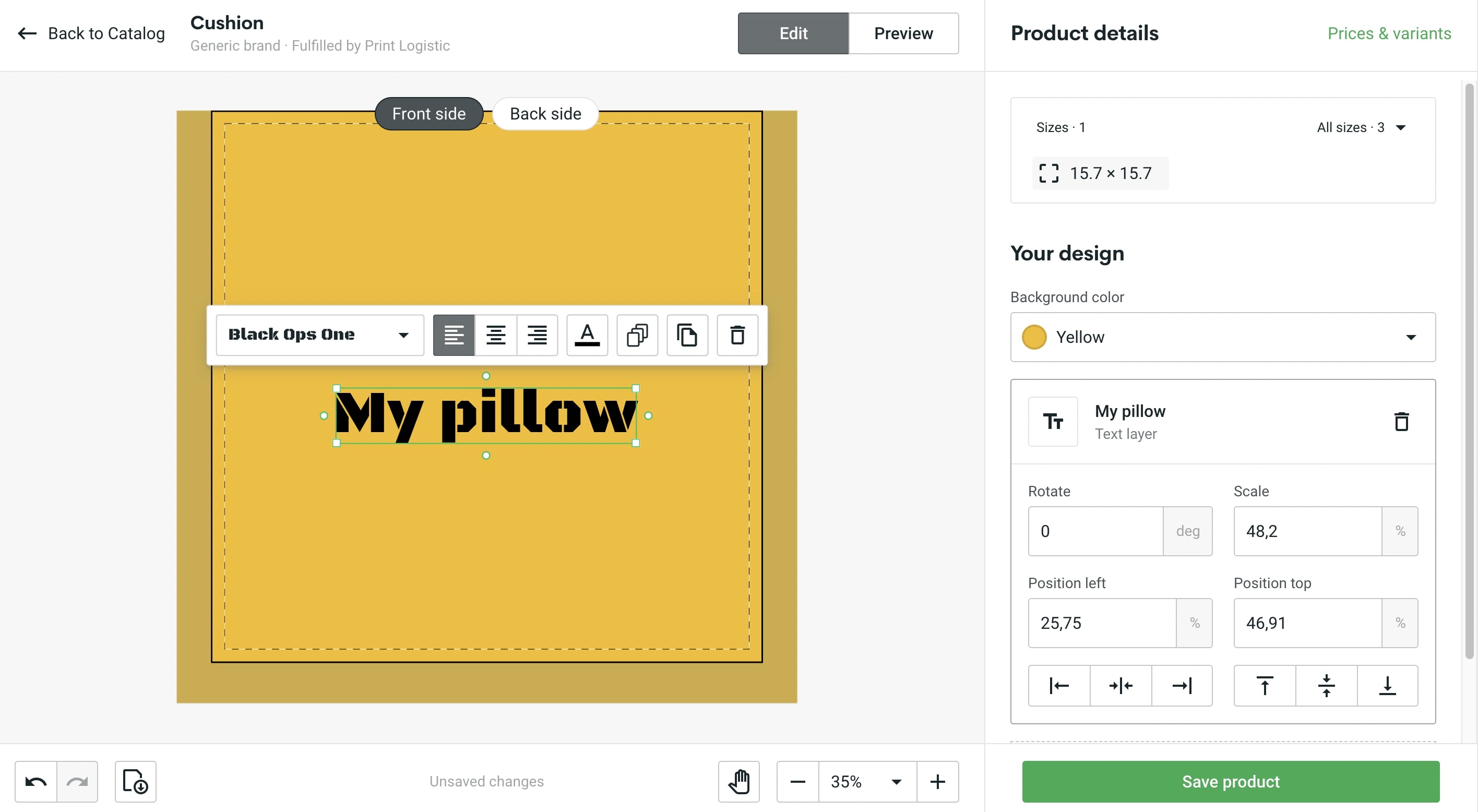 Printify POD design tool that allows you to customize your product fully