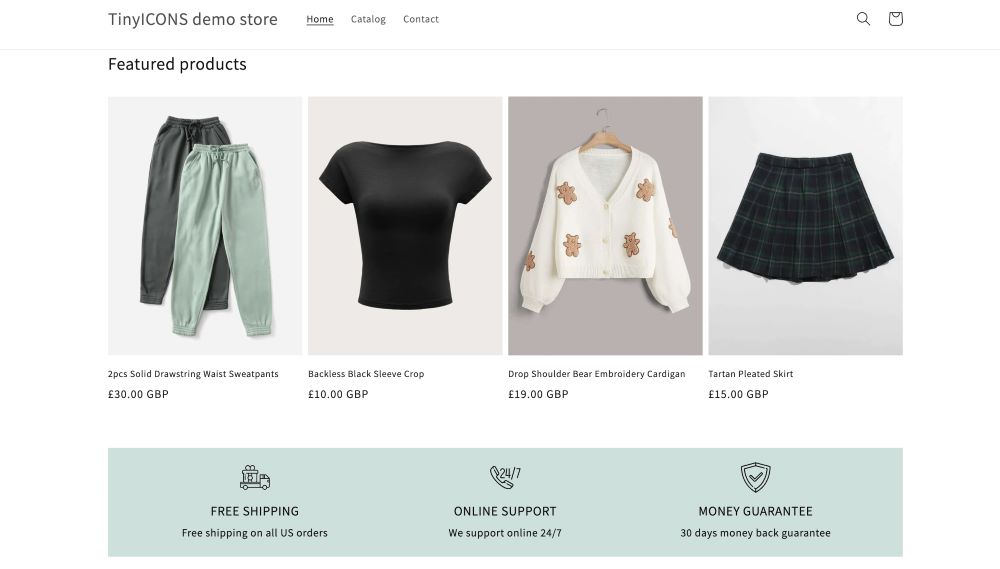 Free Shipping, Online Support an Money Guarantee trust badges created with TinyICONS