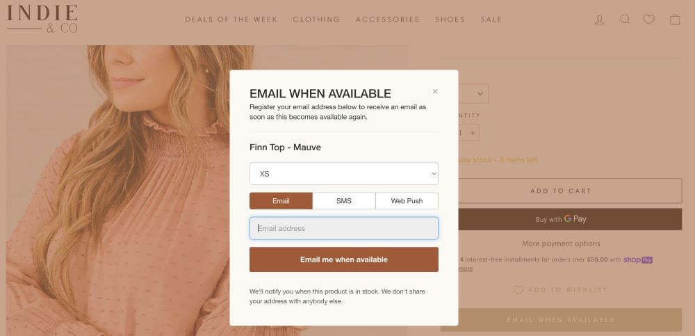 Back in Stock: Customer Alerts by SureSwift Capital allows the customer to enable back in stock Web push notifications/Email/SMS