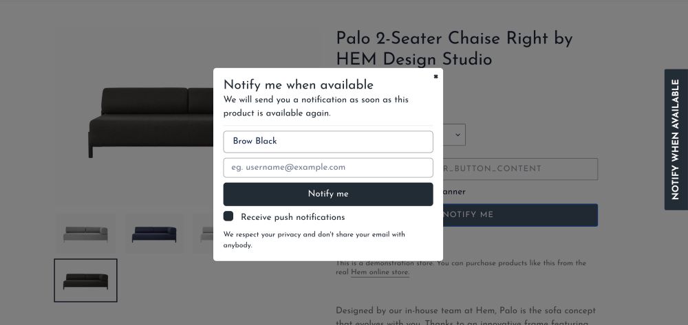 Back in Stock – Out of Stock by Ordersify allows the customer to enable back in stock Push notifications