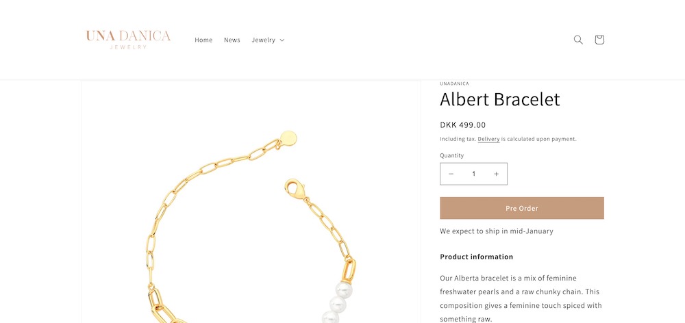 una danica jewelry store using pre-order today shopify coming soon product app