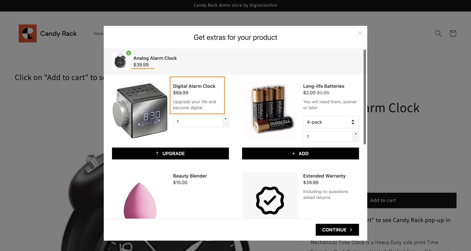 Candy Rack upsell pop up