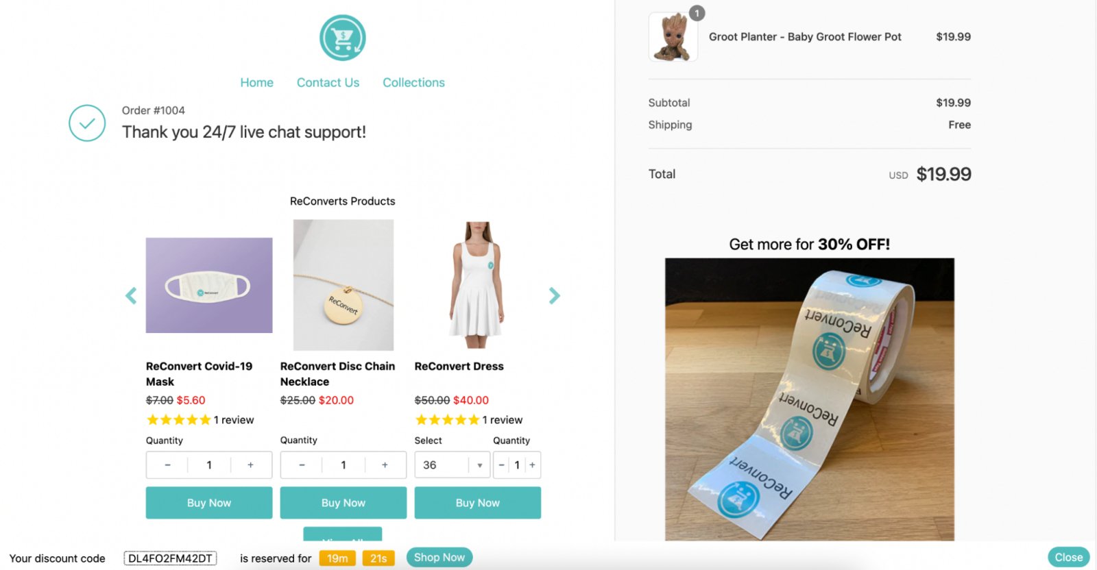 ReConvert upsell widget on thank you page
