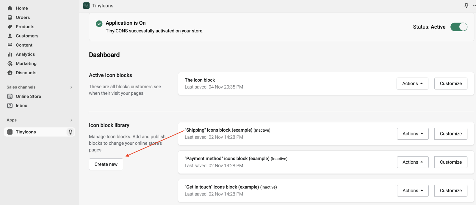 creating icon block with tinyicons app