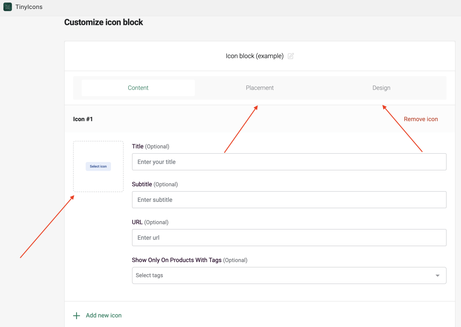 customizing icons block in tinyicons app