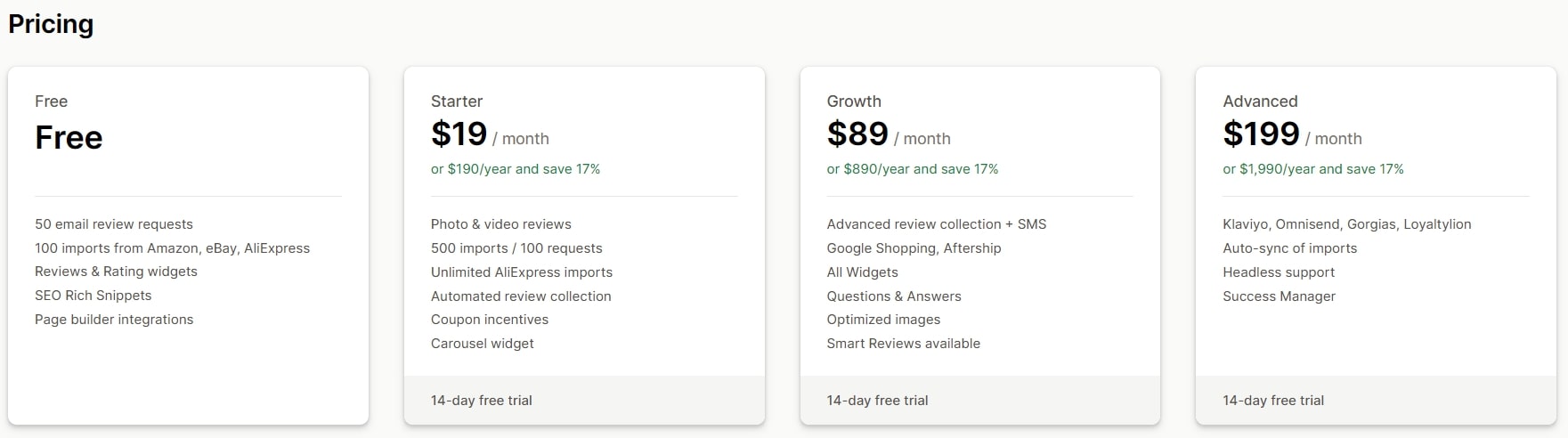 Opinew review app plans and prices