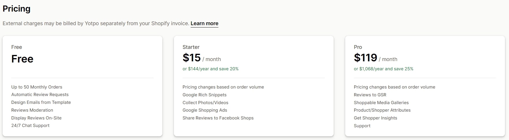 Yotpo review app plans and prices