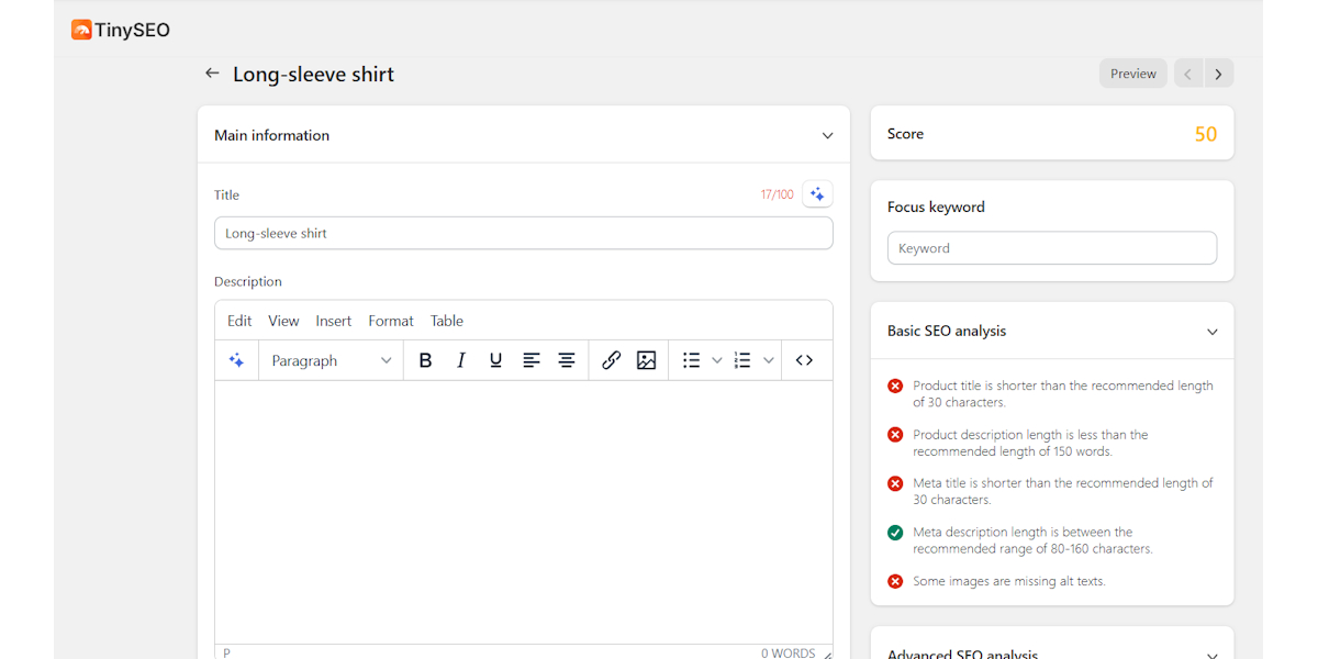 TinyIMG page SEO audit