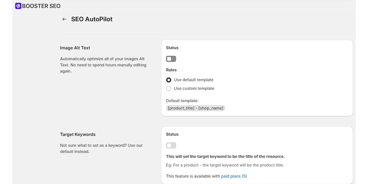 Booster SEO autopilot feature