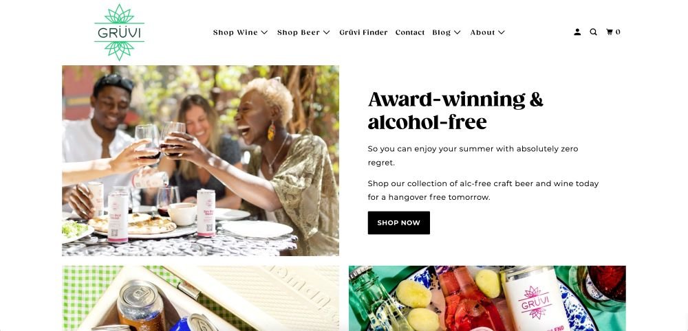 parallax shopify theme used by gruvi alcohol free drinks store