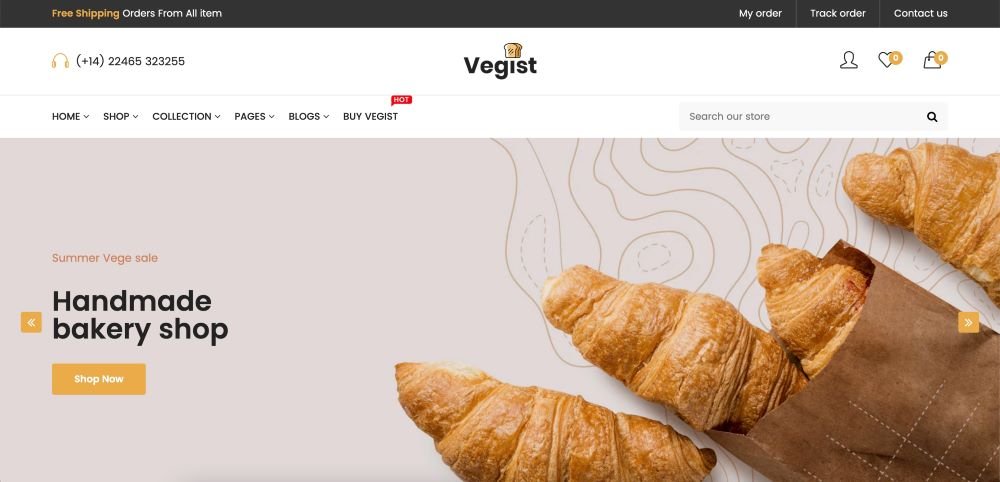 vegist shopify theme homepage