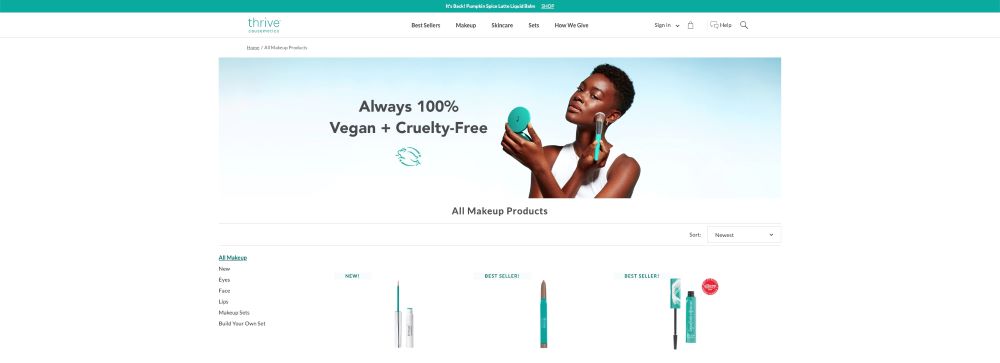 atlantic shopify theme used by thrive causmetics beauty store