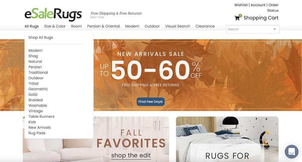 esalerugs store using an empire shopify theme