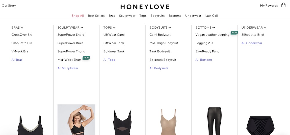 honeylove store using a pipeline shopify theme