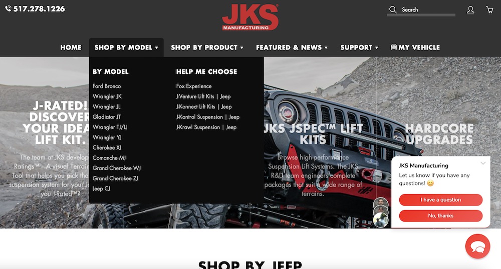 jks manufacturing store using a galleria shopify theme