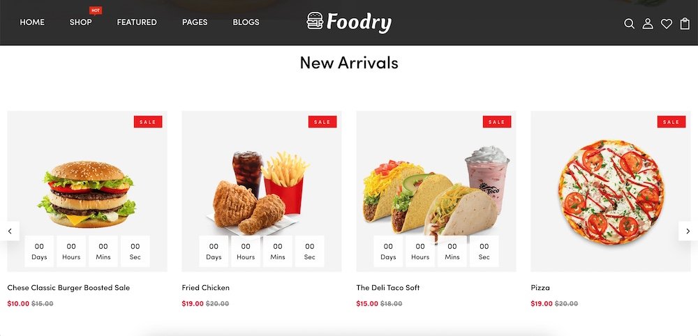 Alt text: foodry shopify restaurant theme homepage