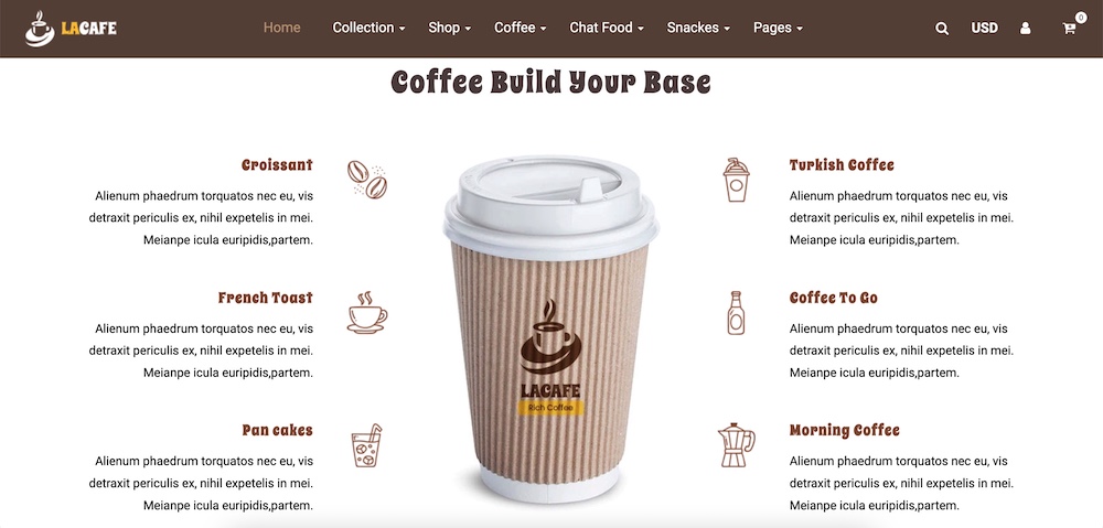 la cafe shopify theme for restaurants and coffee shops