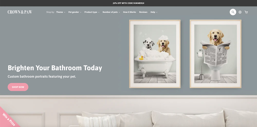 Alt: pipeline shopify theme used by crown & paw portrait art store