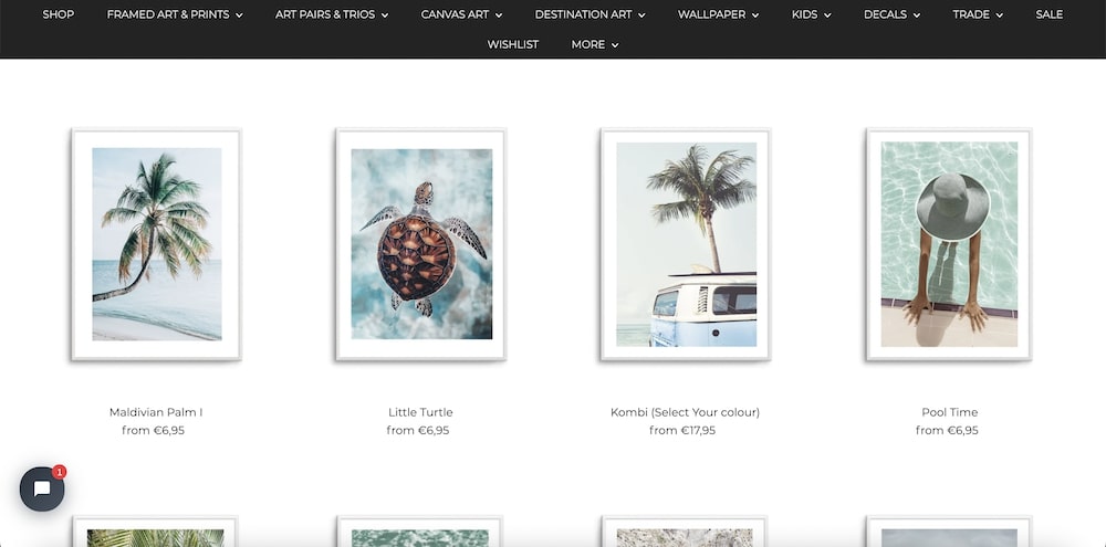 testament shopify theme used by olive et olier store selling prints, canvas art and more