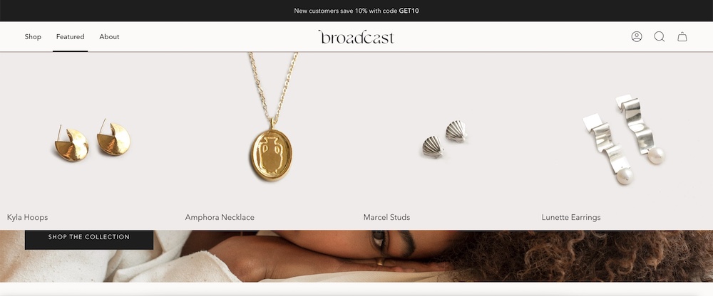 broadcast jewelry theme featured products section