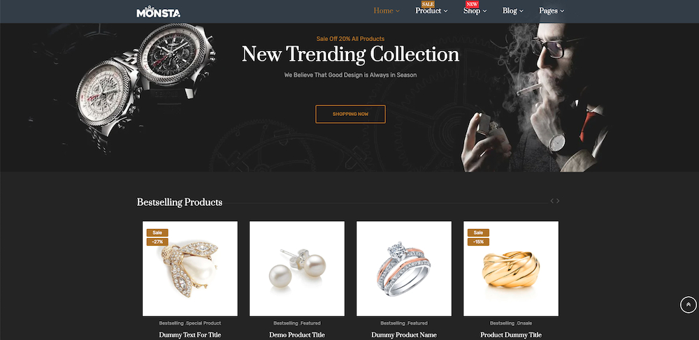 monsta shopify jewelry theme demo store homepage