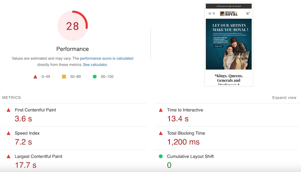 debutify shopify theme page speed results on mobile