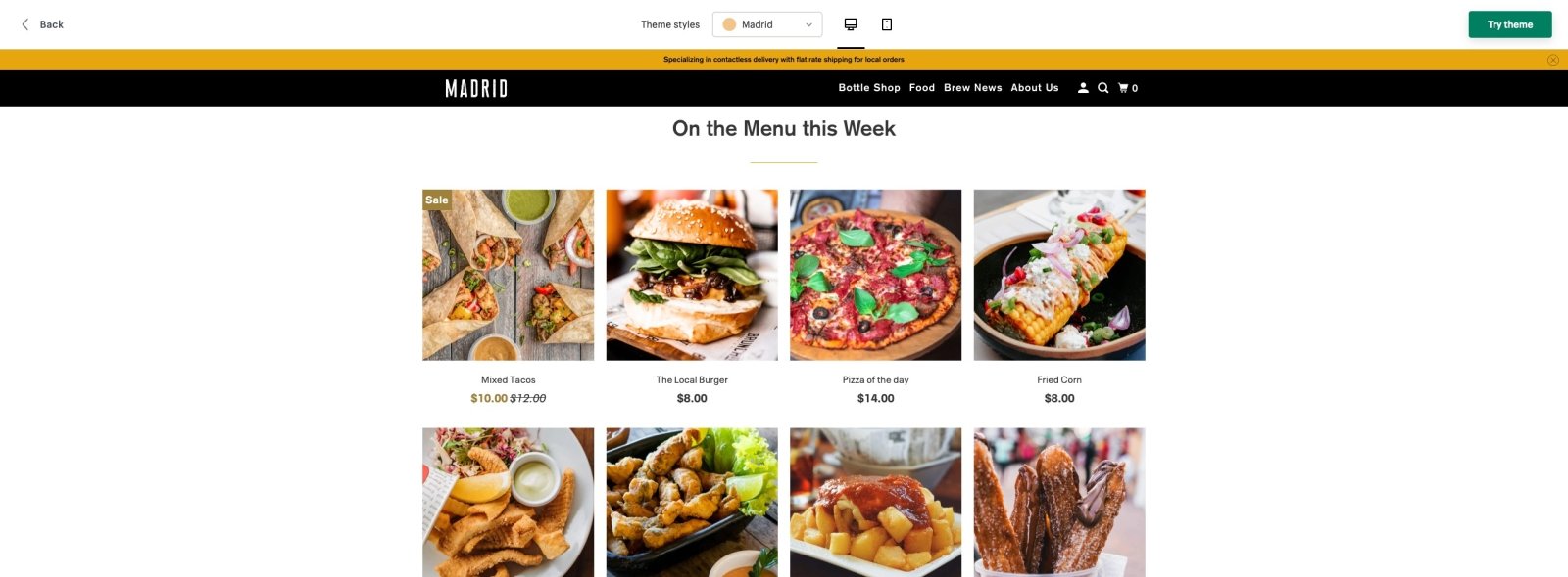 parallax shopify theme for restaurants demo store