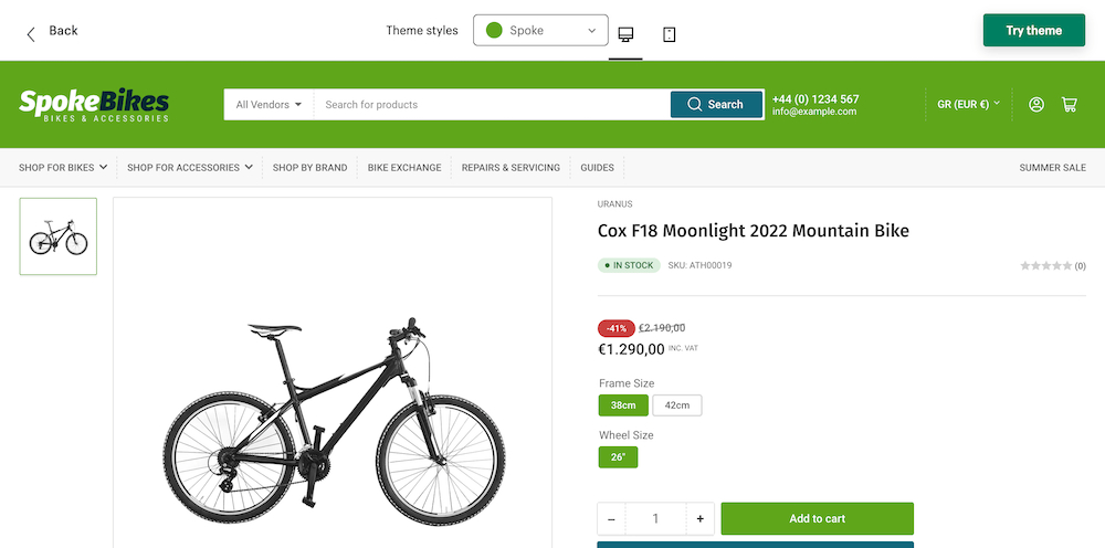athens shopify theme product page example