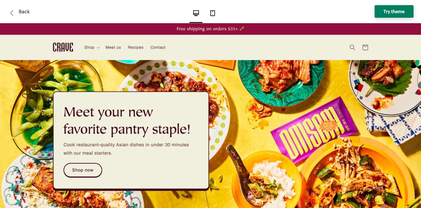 crave free shopify theme for food and beverage stores