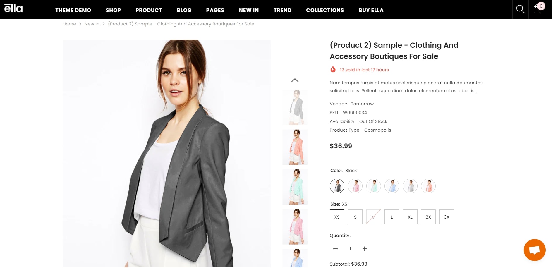 Ella product swatch options example