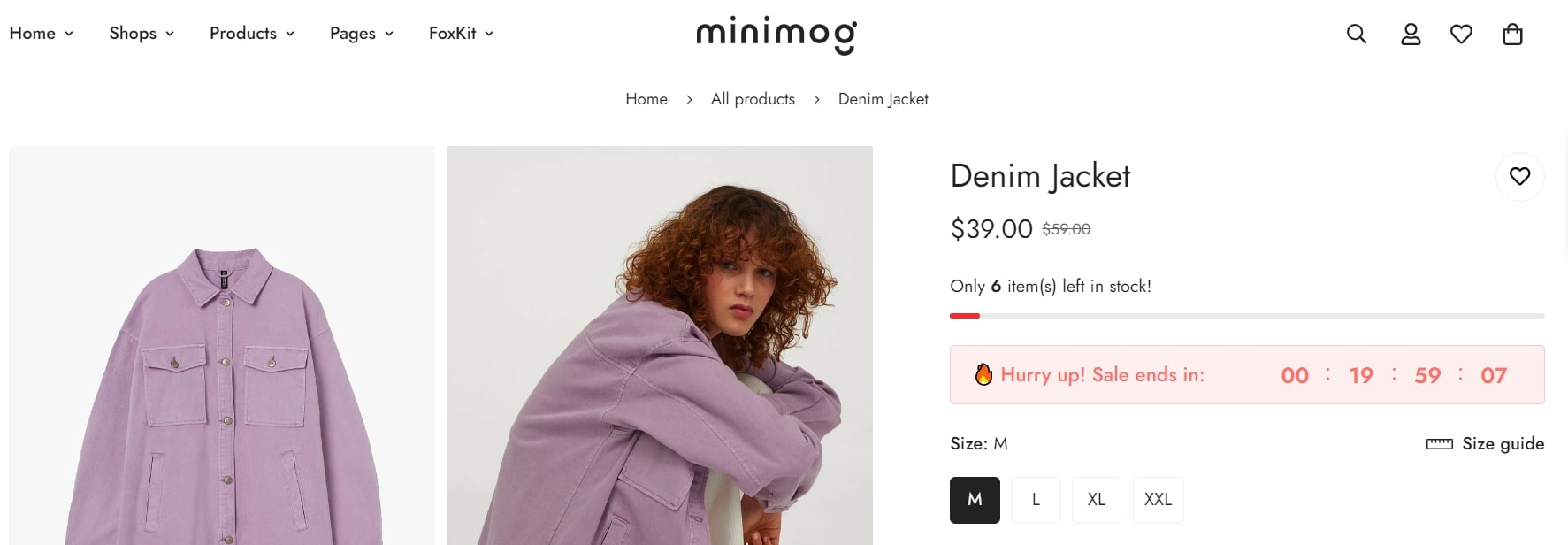 Minimog theme countdown timer feature example