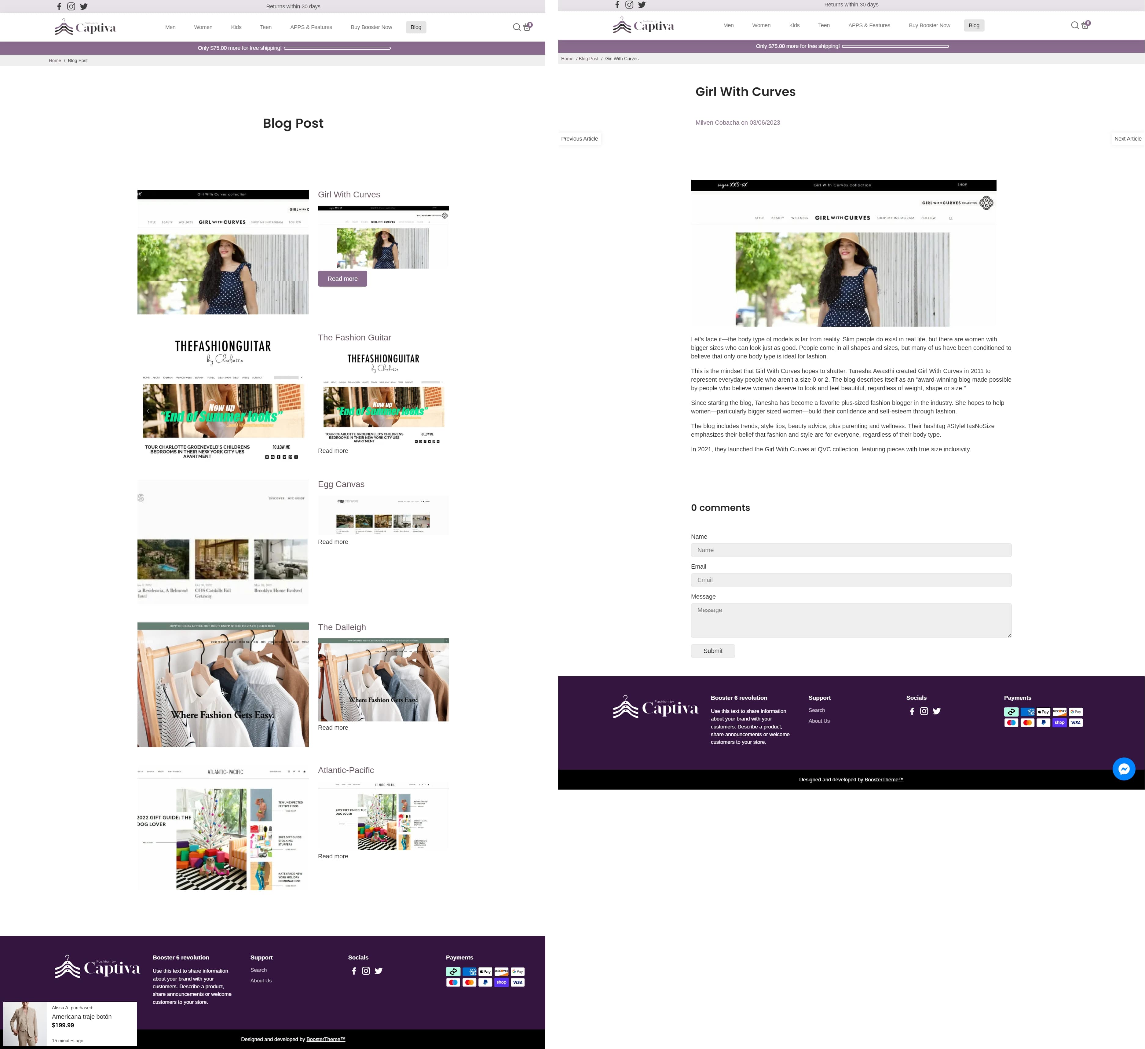 Booster Shopify theme blog landing page and blog post example