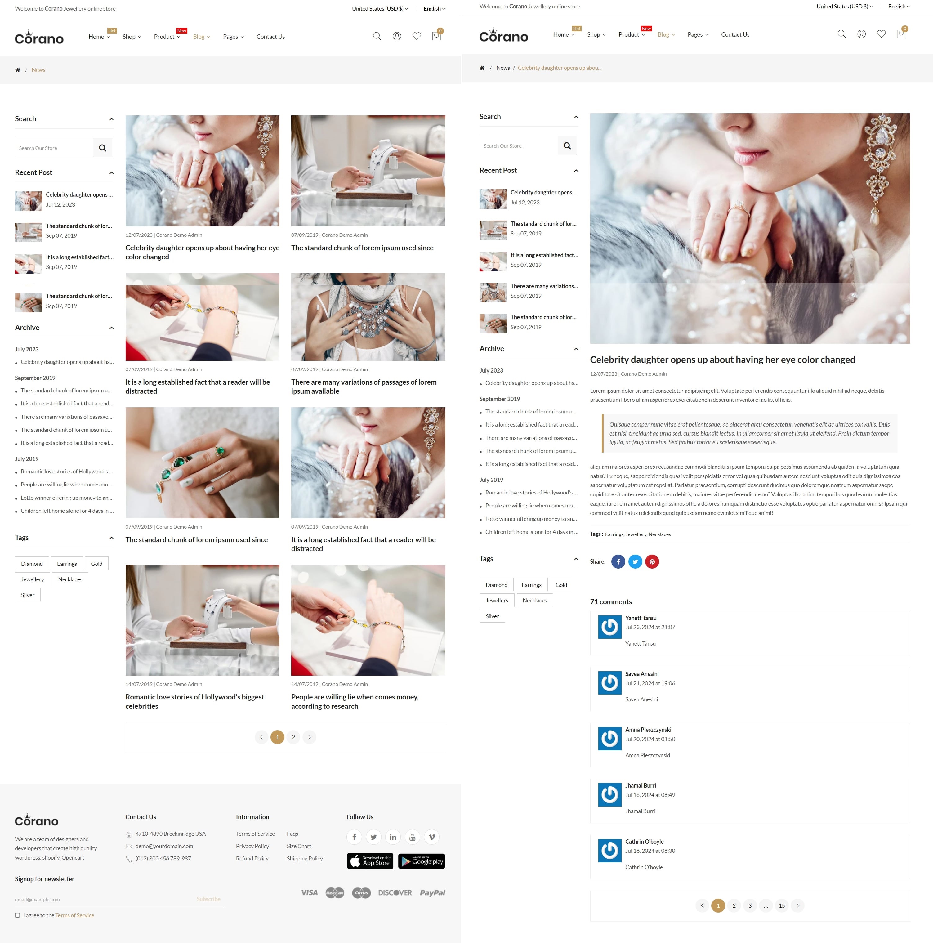 Corano Shopify theme blog landing page and blog post example
