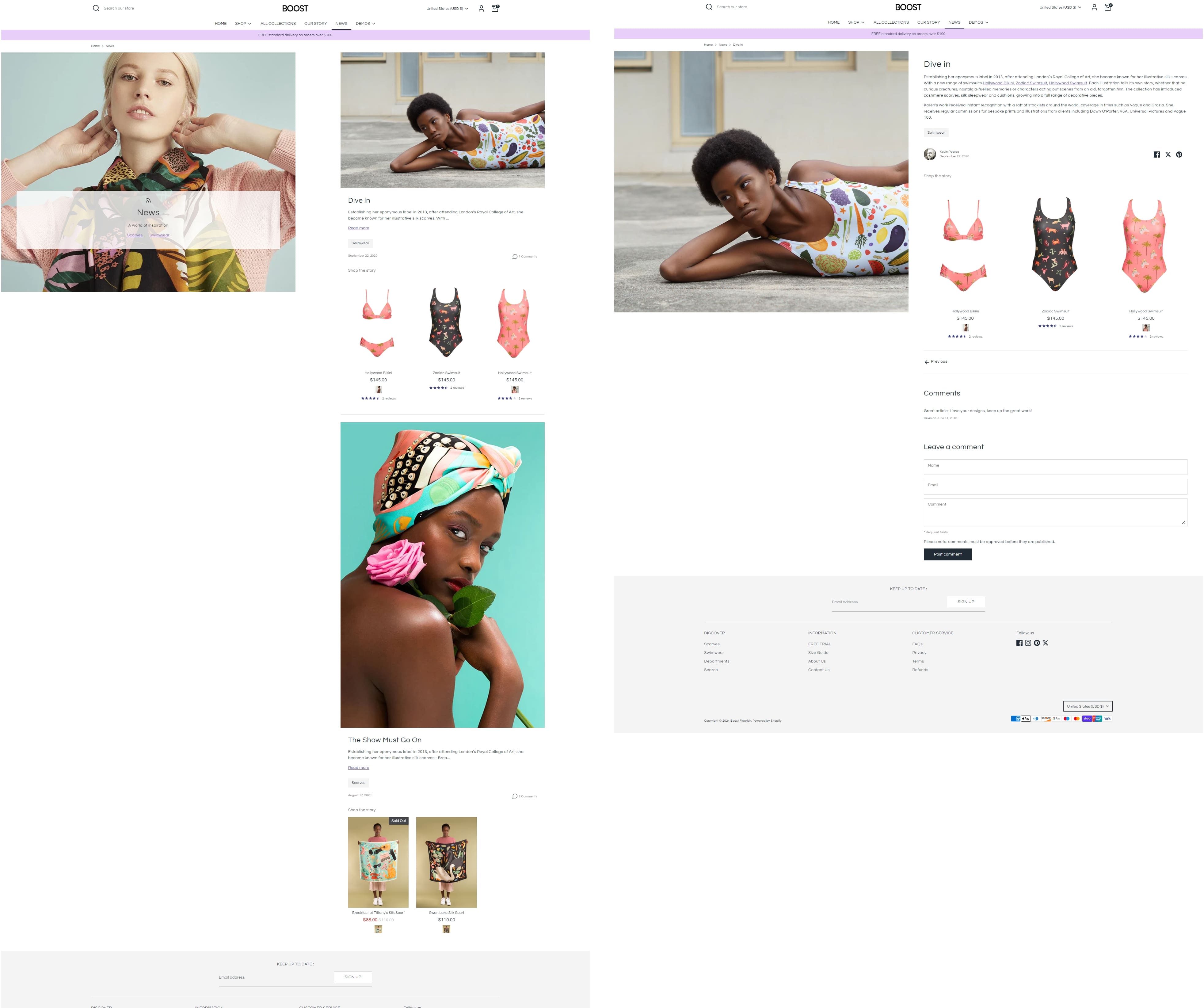 Boost Shopify theme blog landing page and blog post example