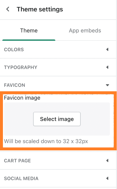 adding a favicon through shopify theme settings step 4
