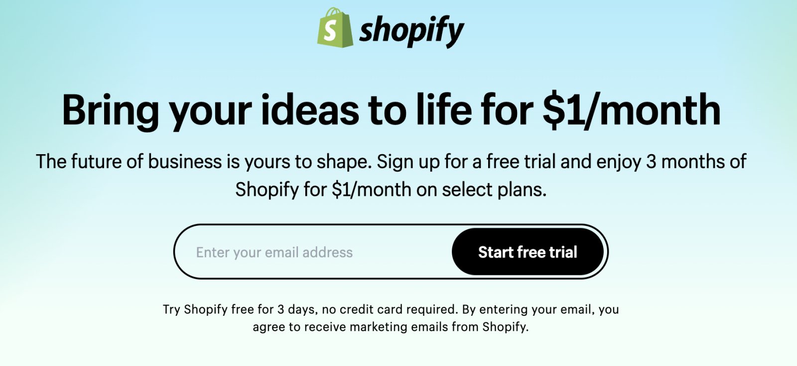 Signing up for the Shopify free trial