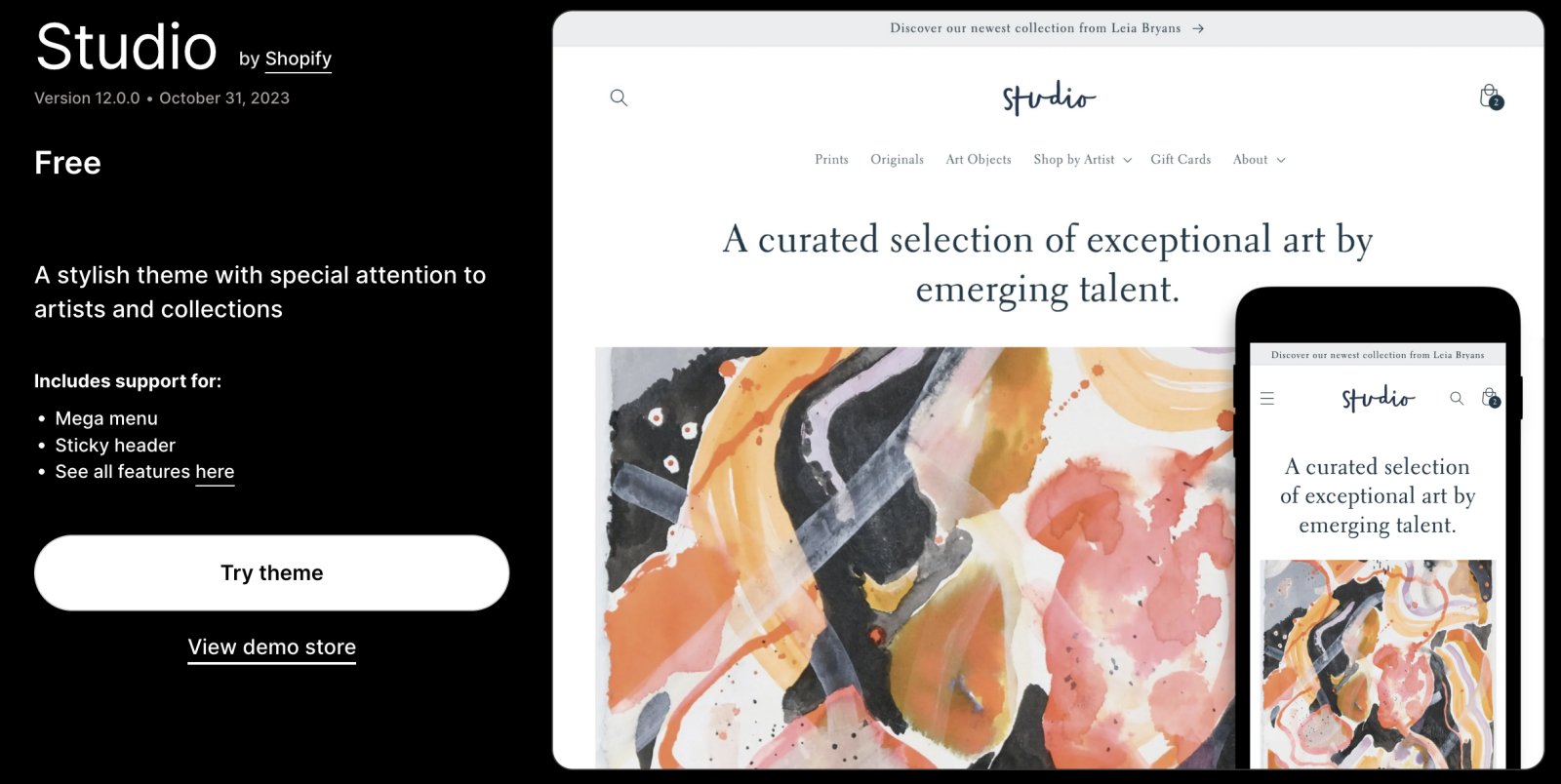 A free Shopify Studio theme for photographers