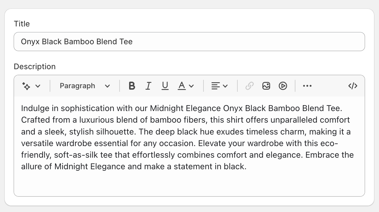 shopify product description example