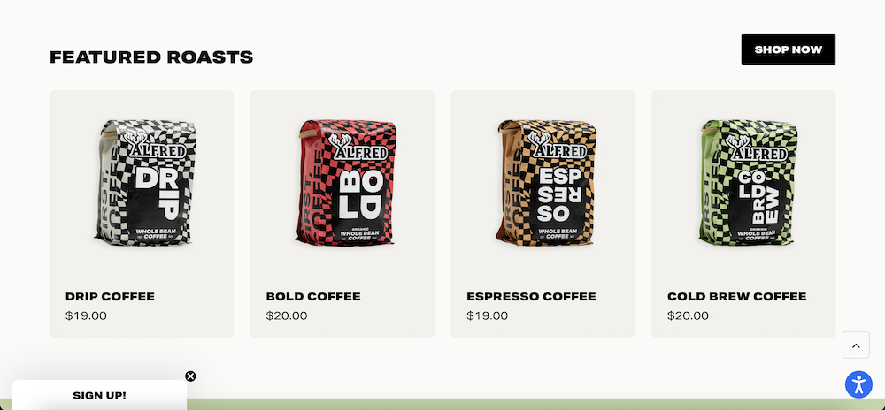 An example of how featured products look on Shopify store's homepage