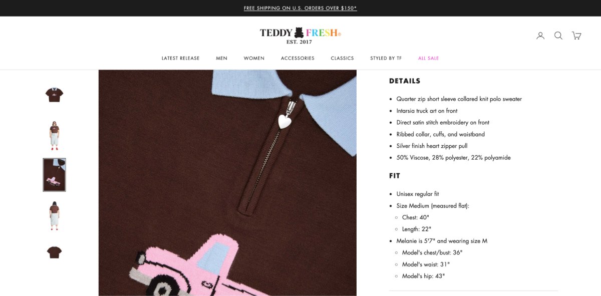 Teddy Fresh Shopify store's product description