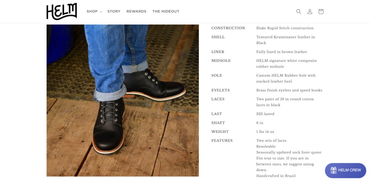 Helm Boots detailed product description