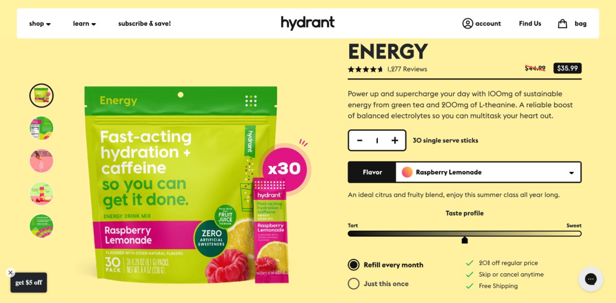 Hydrant Shopify store's product description