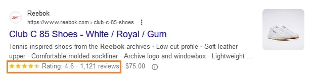 SEO review snippet example