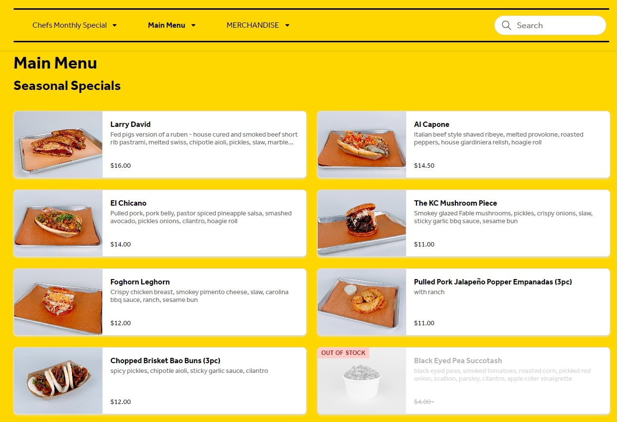 Menu example of the Federalist Pig restaurant