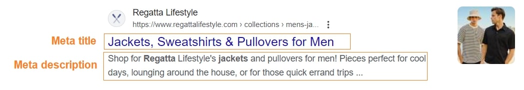 Metadata example of Regatta Lifestyle