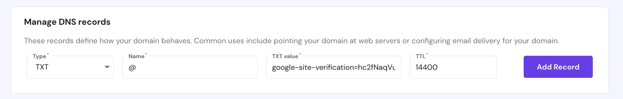 Add TXT record on Hostinger from Google Search Console